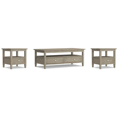 Coffee and End Table Set, Solid Wood in Distressed Gray Finish