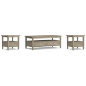 Coffee and End Table Set, Solid Wood in Distressed Gray Finish