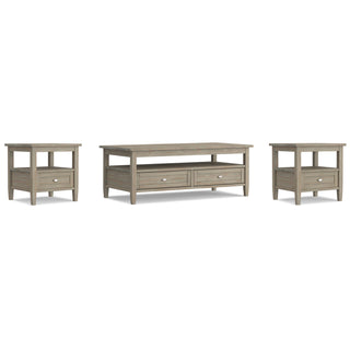 Coffee and End Table Set, Solid Wood in Distressed Gray Finish