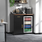 Coffee Bar Cabinet with Fridge Space and Drawer, Brown Wood Top