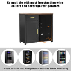 Coffee Bar Cabinet with Fridge Space and Drawer, Brown Wood Top