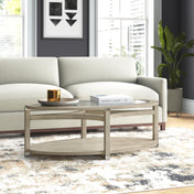 Coffee Table, 2-Tier, 48 in Oval, Beige with Clear Glass Top