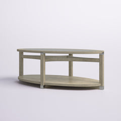 Coffee Table, 2-Tier, 48 in Oval, Beige with Clear Glass Top