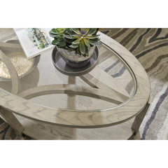 Coffee Table, 2-Tier, 48 in Oval, Beige with Clear Glass Top