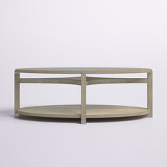 Coffee Table, 2-Tier, 48 in Oval, Beige with Clear Glass Top
