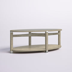 Coffee Table, 2-Tier, 48 in Oval, Beige with Clear Glass Top