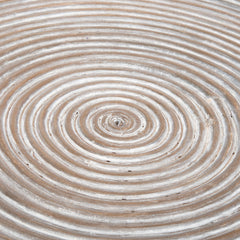 Coffee Table, 31.5 In Round Pedestal, Gray White Wash Wicker and Rattan