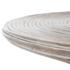 Coffee Table, 31.5 In Round Pedestal, Gray White Wash Wicker and Rattan