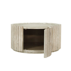 Coffee Table, 31.5 in Round with Hidden Storage, Beige Acacia Wood