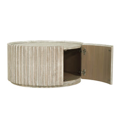 Coffee Table, 31.5 in Round with Hidden Storage, Beige Acacia Wood