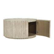 Coffee Table, 31.5 in Round with Hidden Storage, Beige Acacia Wood