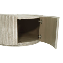 Coffee Table, 31.5 in Round with Hidden Storage, Beige Acacia Wood
