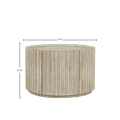 Coffee Table, 31.5 in Round with Hidden Storage, Beige Acacia Wood