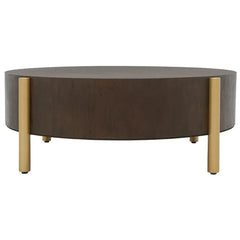 Coffee Table, 32 in Round, Dark Oak with Gold Legs