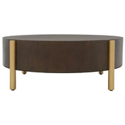 Coffee Table, 32 in Round, Dark Oak with Gold Legs