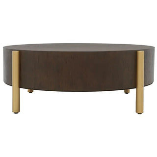 Coffee Table, 32 in Round, Dark Oak with Gold Legs