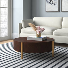 Coffee Table, 32 in Round, Dark Oak with Gold Legs