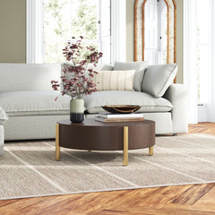 Coffee Table, 32 in Round, Dark Oak with Gold Legs