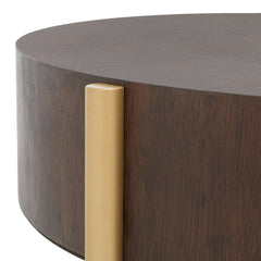 Coffee Table, 32 in Round, Dark Oak with Gold Legs
