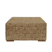 Coffee Table, 33 in Square, Beige Wicker Rattan with Four Legs