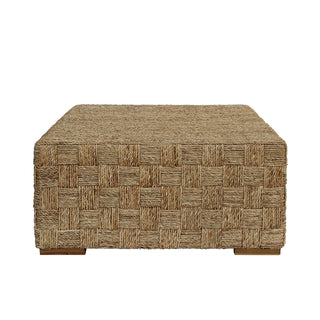 Coffee Table, 33 in Square, Beige Wicker Rattan with Four Legs