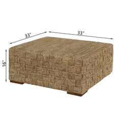 Coffee Table, 33 in Square, Beige Wicker Rattan with Four Legs