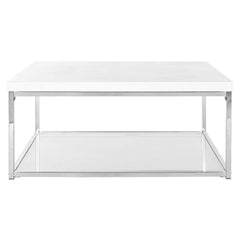 Coffee Table, 35.4 in Square, White Top with Chrome Base
