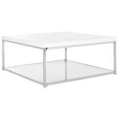 Coffee Table, 35.4 in Square, White Top with Chrome Base