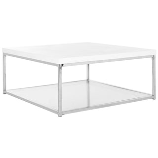 Coffee Table, 35.4 in Square, White Top with Chrome Base