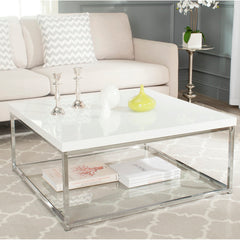 Coffee Table, 35.4 in Square, White Top with Chrome Base