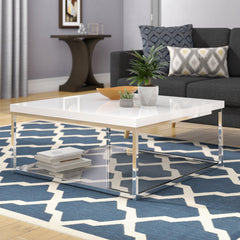 Coffee Table, 35.4 in Square, White Top with Chrome Base
