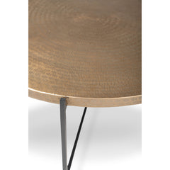 Coffee Table, 35.5 in Round, Antique Brass Top, Black Iron Base