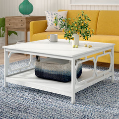 Coffee Table, 35.5-Inch Square, White with Storage