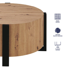 Coffee Table, 36 in Round, Natural Wood Top with Black Iron Legs