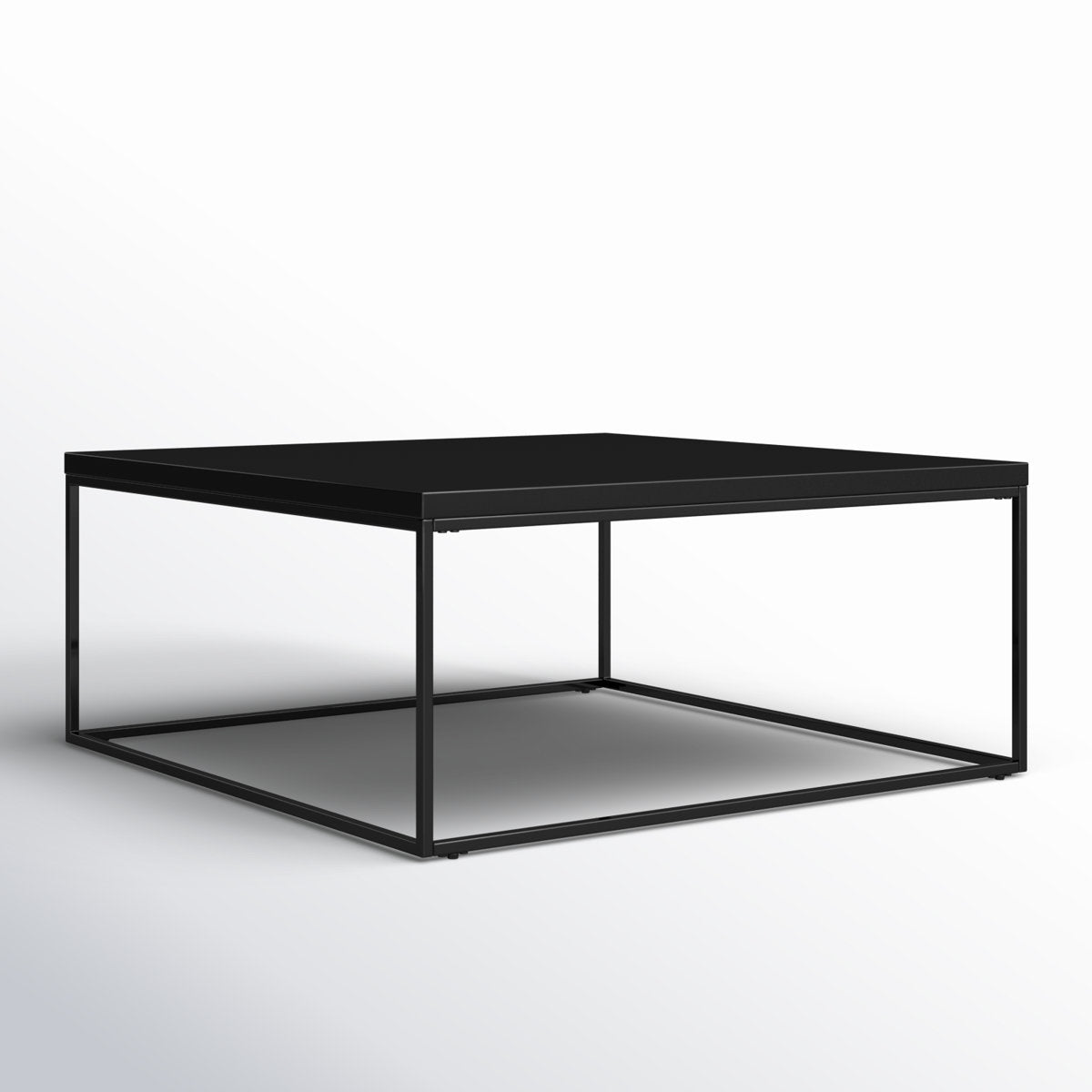 Coffee Table, 36 in Square, Black Gloss Top with Black Steel Base