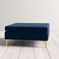Coffee Table, 36 in Square, Navy Fabric Top with Brass Iron Base