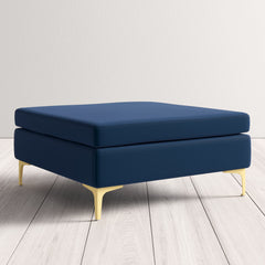 Coffee Table, 36 in Square, Navy Fabric Top with Brass Iron Base