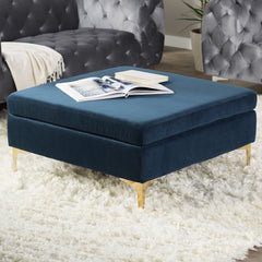 Coffee Table, 36 in Square, Navy Fabric Top with Brass Iron Base