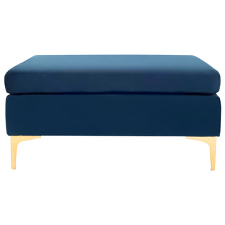 Coffee Table, 36 in Square, Navy Fabric Top with Brass Iron Base