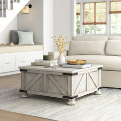 Coffee Table, 36 in Square with Lift-Up Storage, White Top and Gray Base
