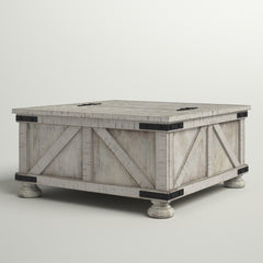 Coffee Table, 36 in Square with Lift-Up Storage, White Top and Gray Base