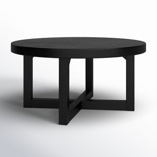 Coffee Table, 36 Inch Round Wood with X-Frame Base, Black