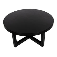 Coffee Table, 36 Inch Round Wood with X-Frame Base, Black