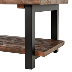 Coffee Table, 42 Inch Rectangle in Natural Pine with Black Steel Legs