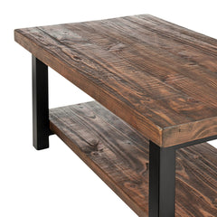 Coffee Table, 42 Inch Rectangle in Natural Pine with Black Steel Legs