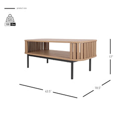 Coffee Table, 43.5 in, Terra Oak Engineered Wood, Black Steel Legs