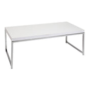 Coffee Table, 44 in Rectangular, Chrome and White