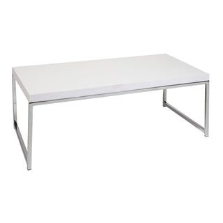Coffee Table, 44 in Rectangular, Chrome and White