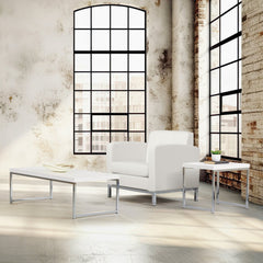 Coffee Table, 44 in Rectangular, Chrome and White