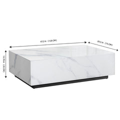 Coffee Table, 47 in Rectangular with Faux Marble Glass Top